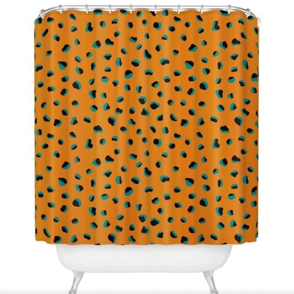 SOCIETY6 NWT funky cheetah animal print shower curtain -gold/teal -Elisa bell